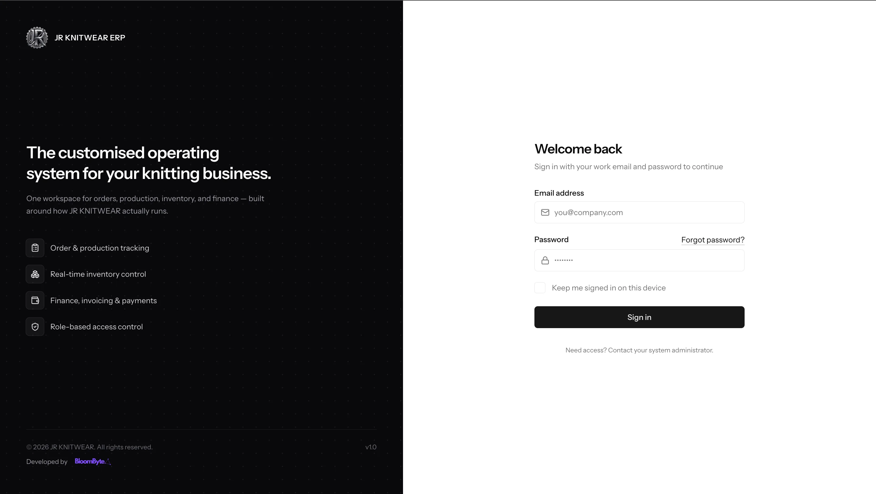 Custom ERP Web Application primary view