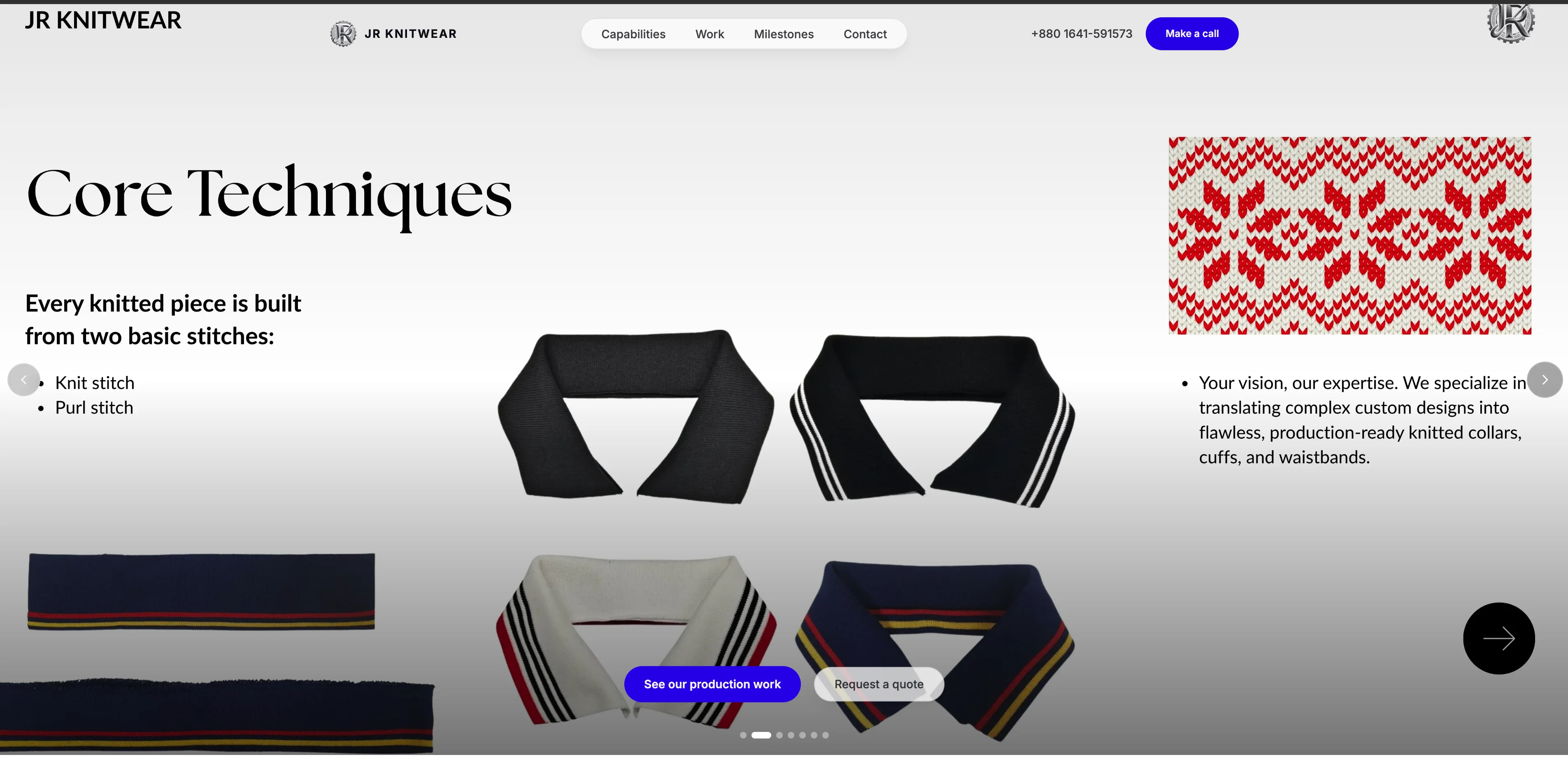 JR Knitwear Corporate Website primary view