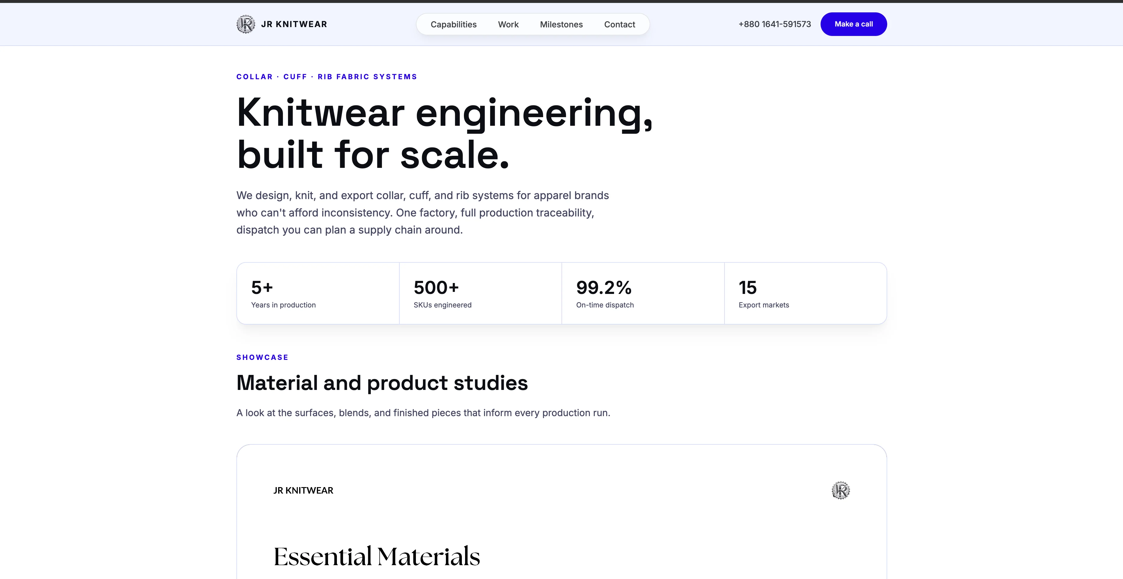 JR Knitwear Corporate Website - Company Profile & Infrastructure